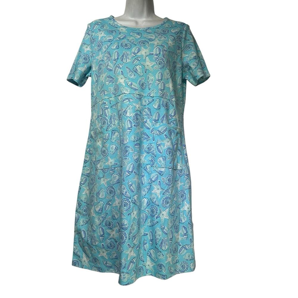 appleseed’s beach seashell short sleeve front pockets dress petite size PM